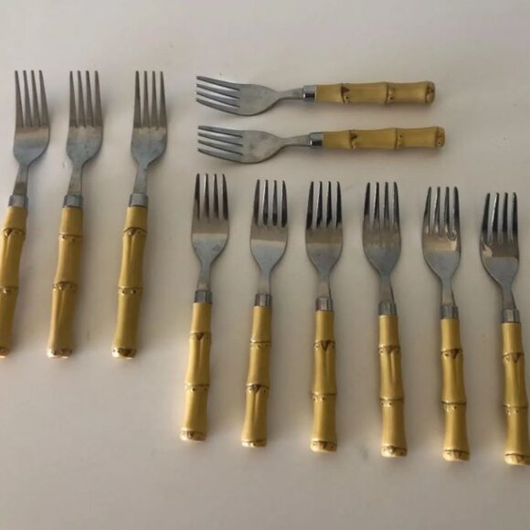 Vintage Faux Bamboo Set of Cutlery 31 Pieces Flatware - Picture 5 of 11